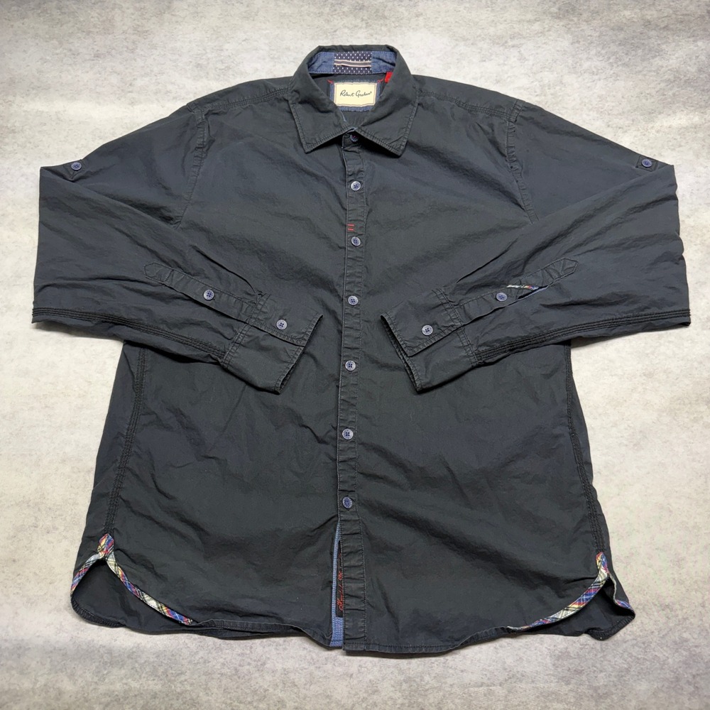 Robert‎ Graham Mens Tailored Fit Button Down Shirt Black Long Sleeve Size L